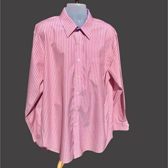 W.H. BELK WEAR PERFECT RED STRIPED LONG SLEEVE BUTTON DOWN COTTON SHIRT SIZE 2XL - Picture 7 of 7